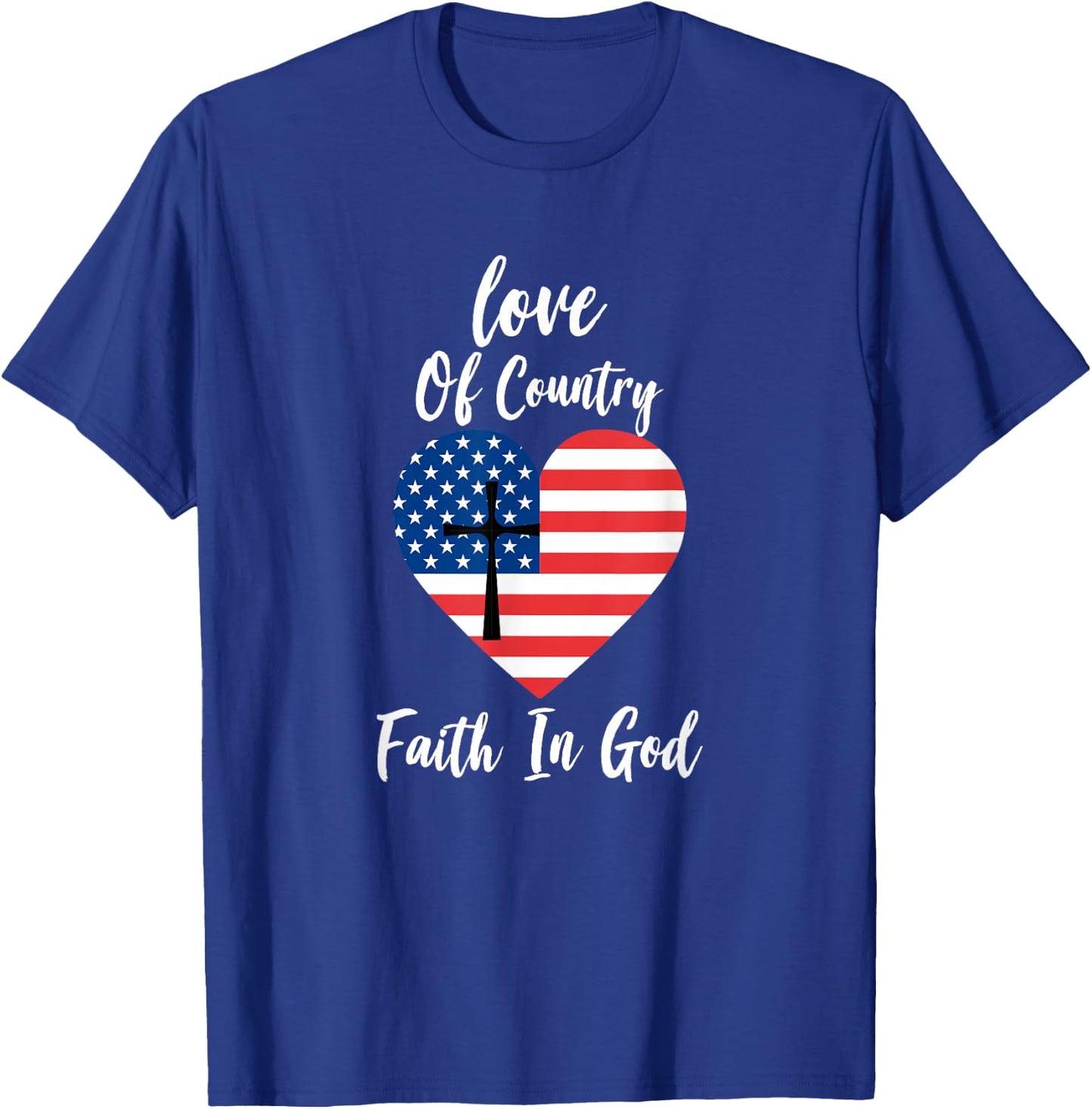 Patriotic Christian Faith In God Heart Cross American Flag T-Shirt - T-Shirt | Royal