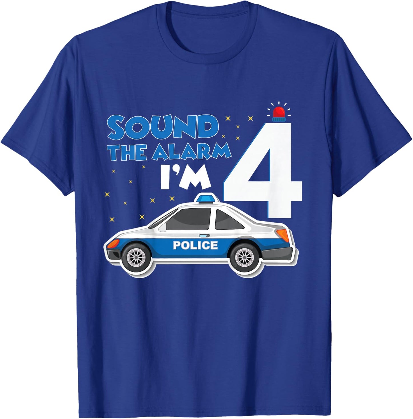 Kids Police Car 4th Birthday Boy 4 Cop Policeman Officer Four T-Shirt - T-Shirt | Royal