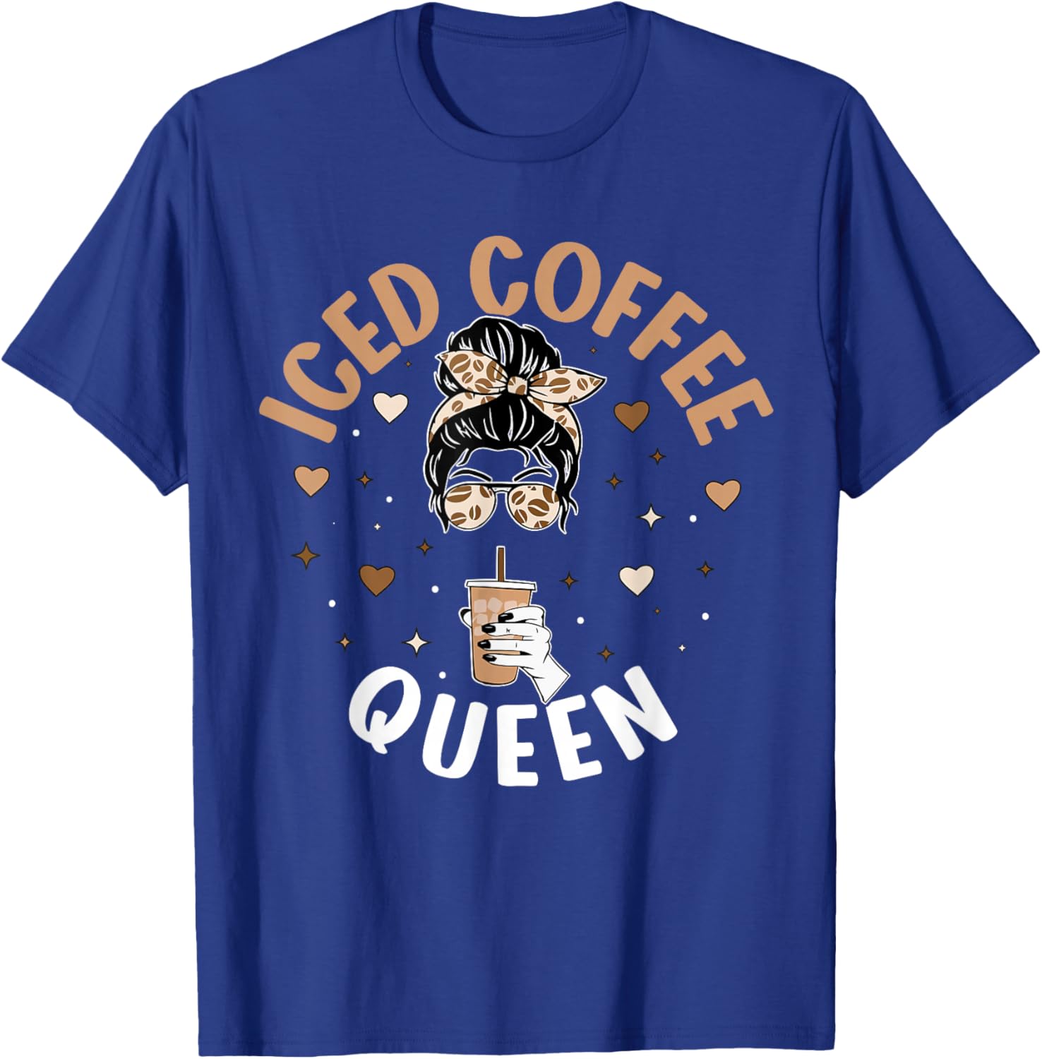Iced Coffee Queen Women Messy Bun Cold Brew Coffee Quote T-Shirt - T-Shirt | Royal