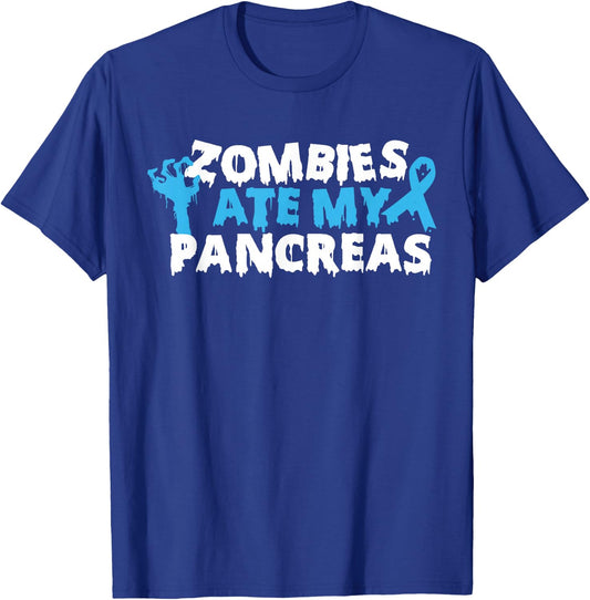 Type 1 Diabetes Awareness Zombies Ate My Pancreas Halloween T-Shirt - T-Shirt | Royal