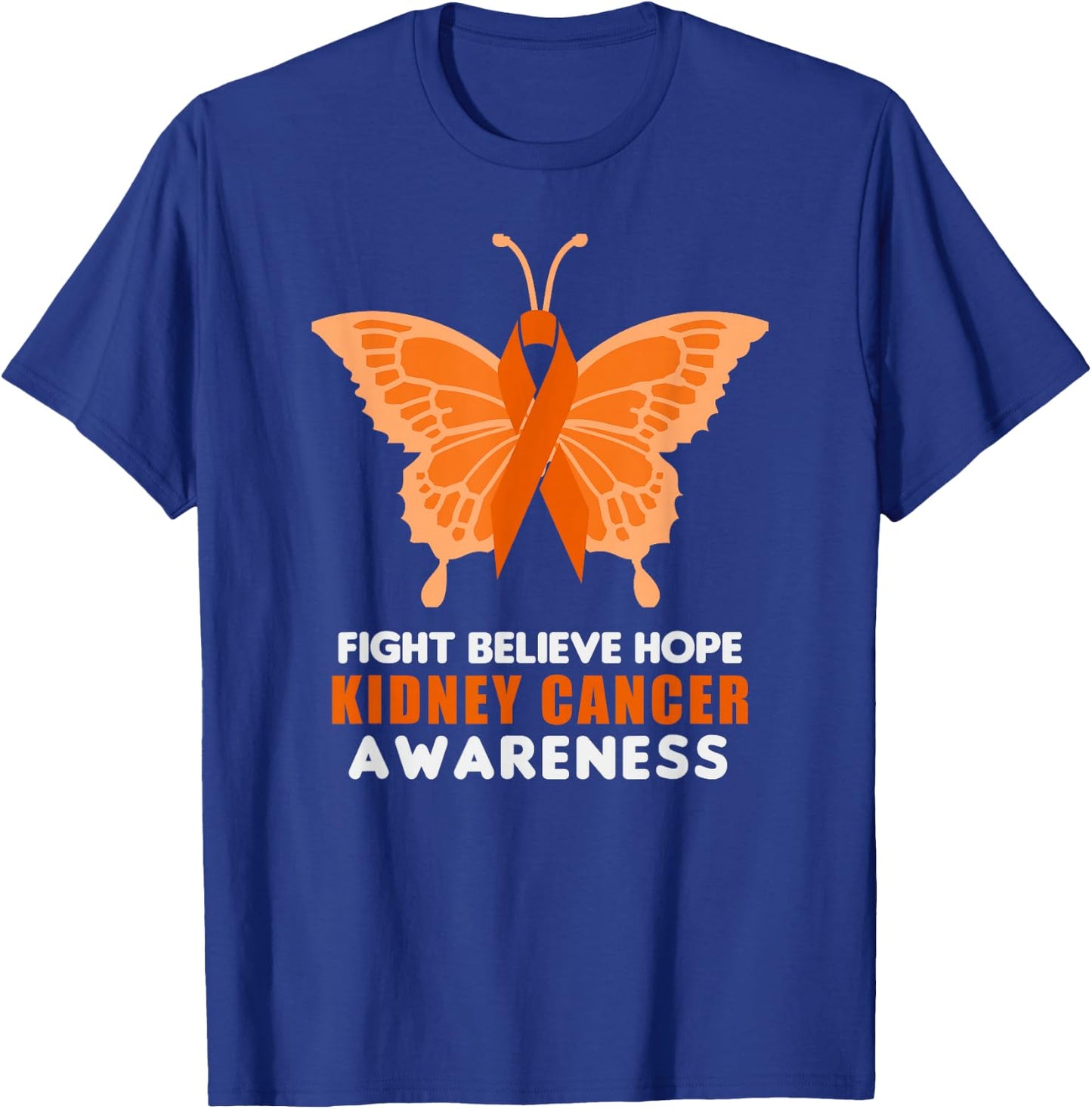 Kidney Cancer Awareness Month Orange Ribbon Butterfly T-Shirt - T-Shirt | Royal