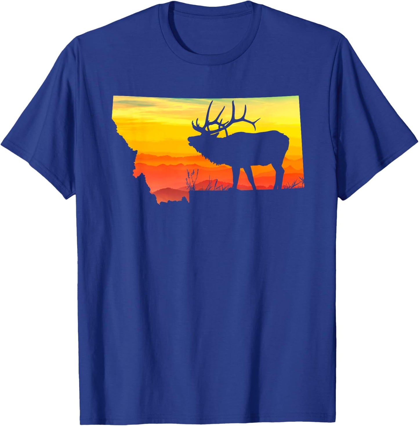 Montana Elk Hunter Dad Vintage Retro Sun Bow Hunting Gift II T-Shirt - T-Shirt | Royal
