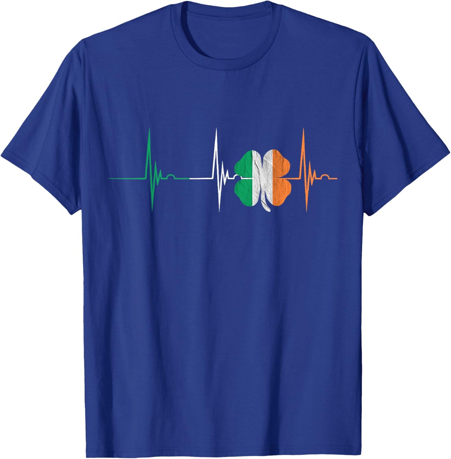 Ireland Shamrock Heartbeat EKG Pulse Irish Lucky Charm T-Shirt - T-Shirt | Royal