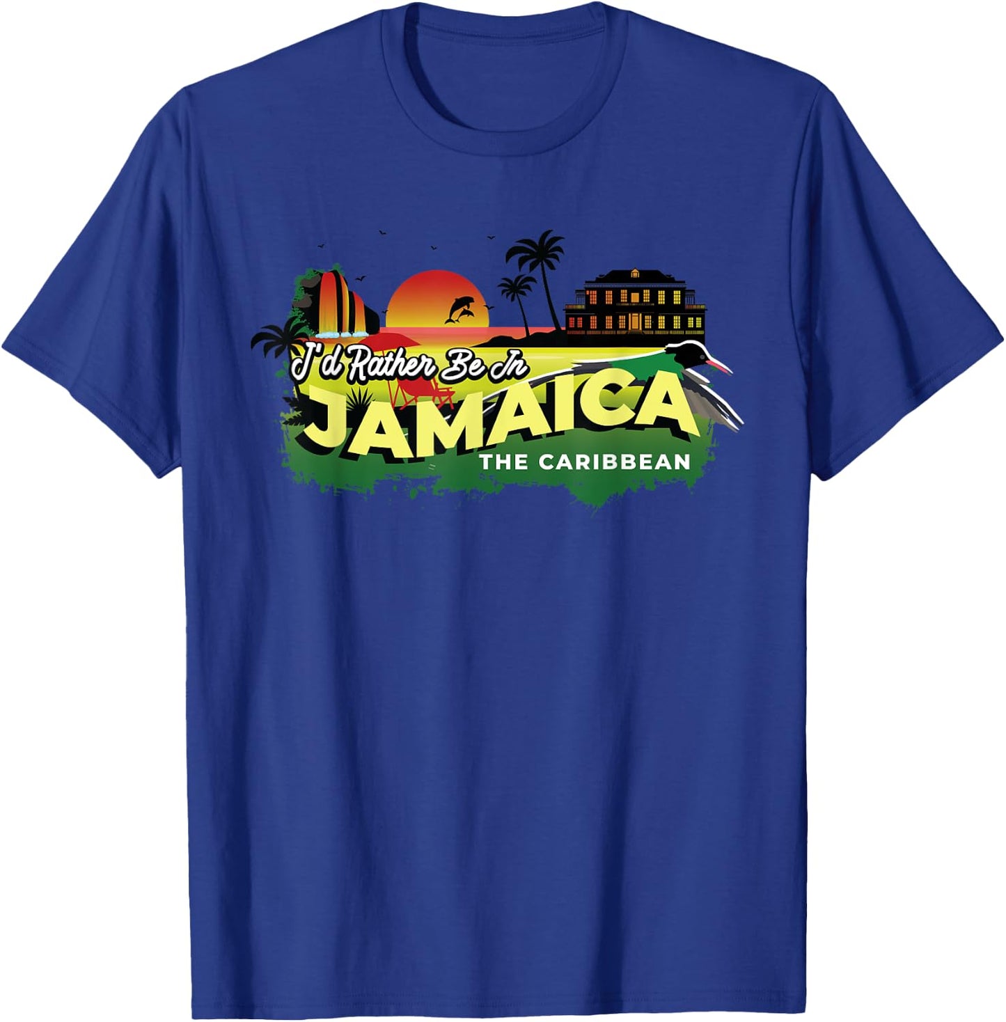 I'd Rather Be In Jamaica The Caribbean - Vintage Souvenir T-Shirt - T-Shirt | Royal