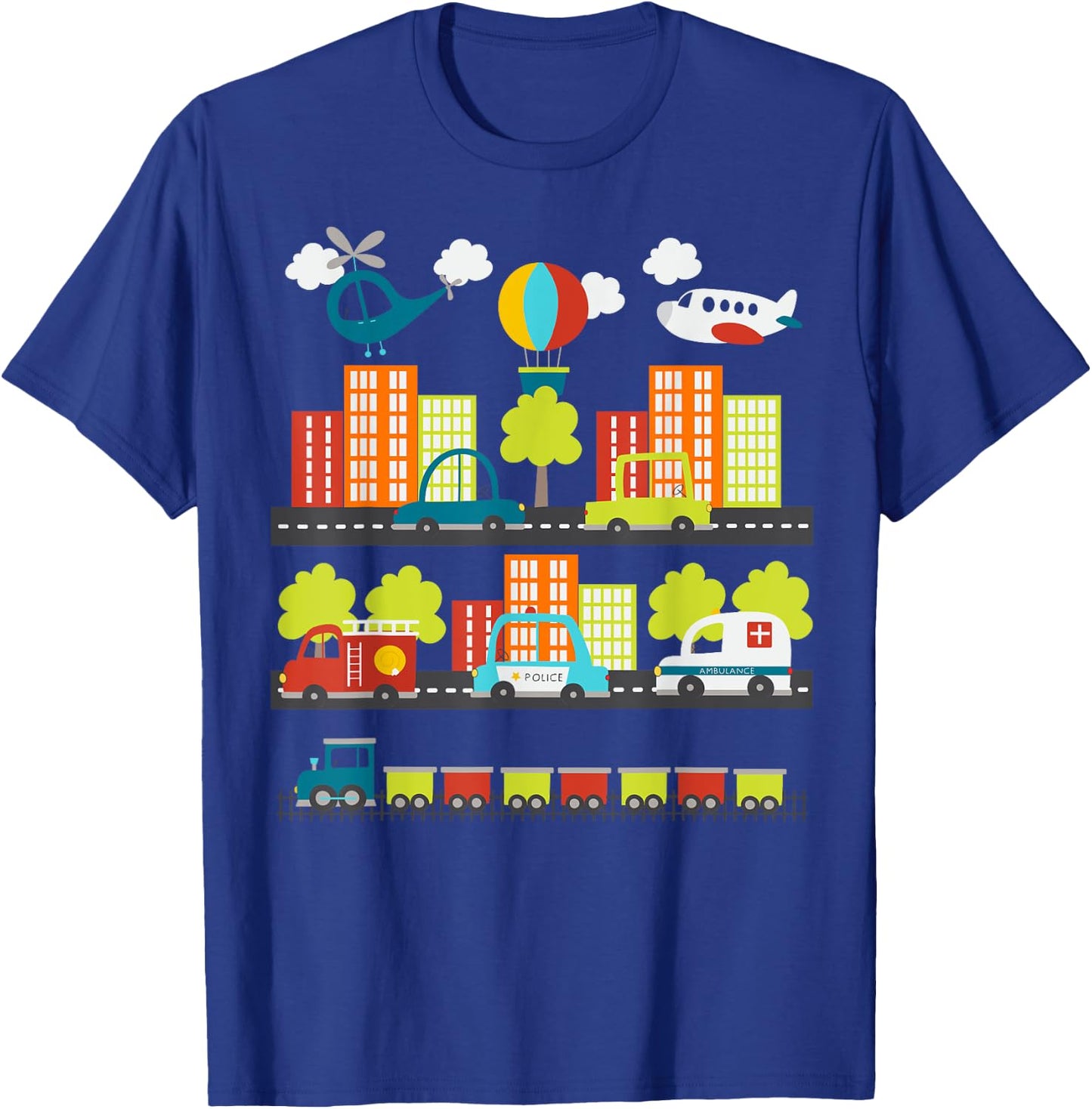Transportation Trucks Cars Train Plane Emergency Vehicle Boy T-Shirt - T-Shirt | Royal