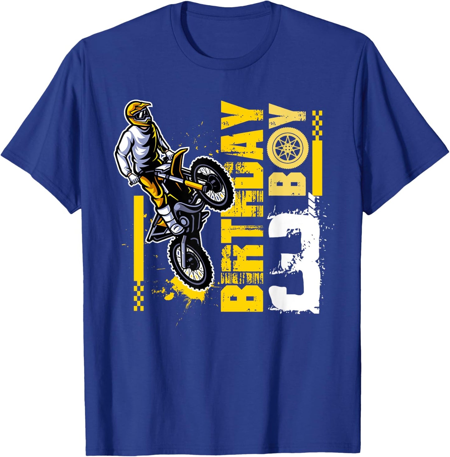 3 Year Old Dirt Bike Birthday Party Motocross MX 3rd T-Shirt - T-Shirt | Royal