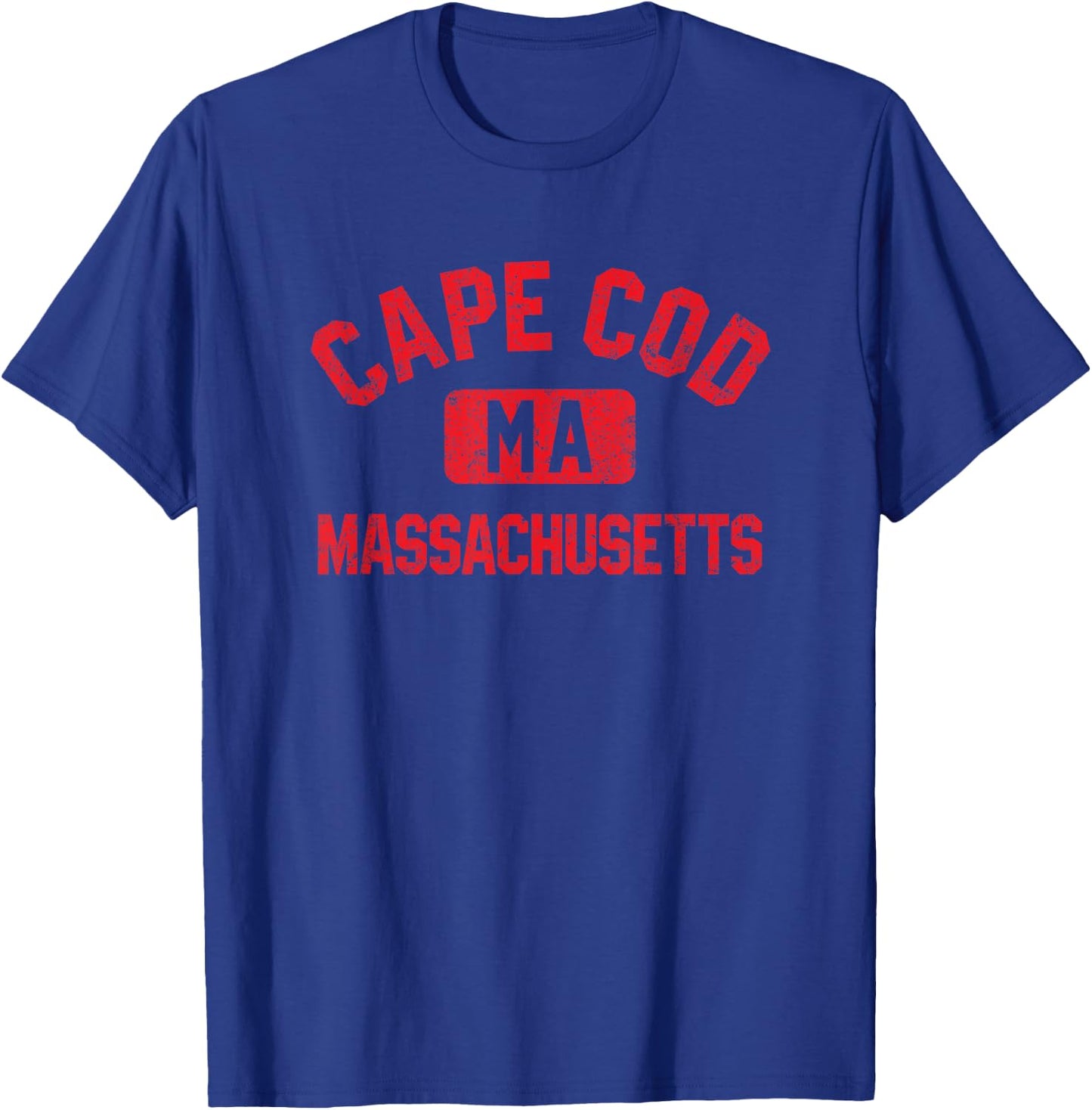 Cape Cod Massachusetts Gym Style Distressed Red Print T-Shirt - T-Shirt | Royal
