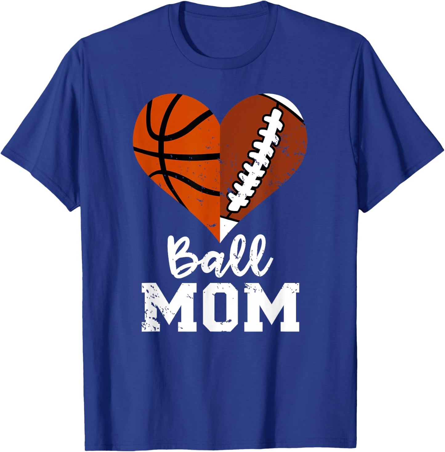 Ball Mom Heart Funny Football Basketball Mom T-Shirt - T-Shirt | Royal