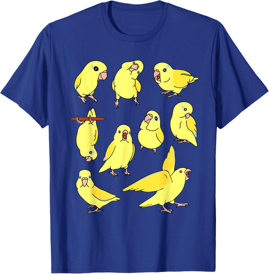 Cute Yellow Parrotlet Pattern Funny Parrots doodles T-Shirt - T-Shirt | Royal