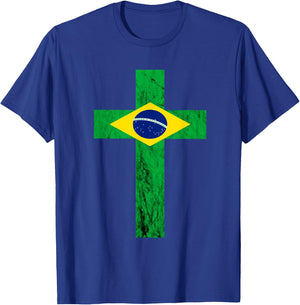 Brazil Jesus Christ Cross Brazilian Faith Christians T-Shirt - T-Shirt | Royal