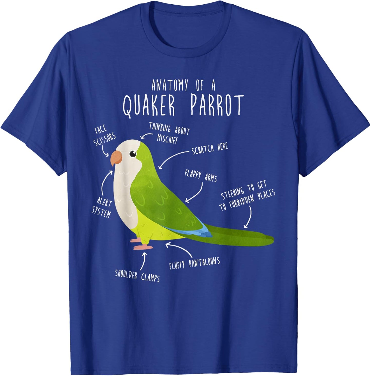 Green Quaker Parrot Anatomy, Cute Funny Pet Monk Bird Lover T-Shirt - T-Shirt | Royal