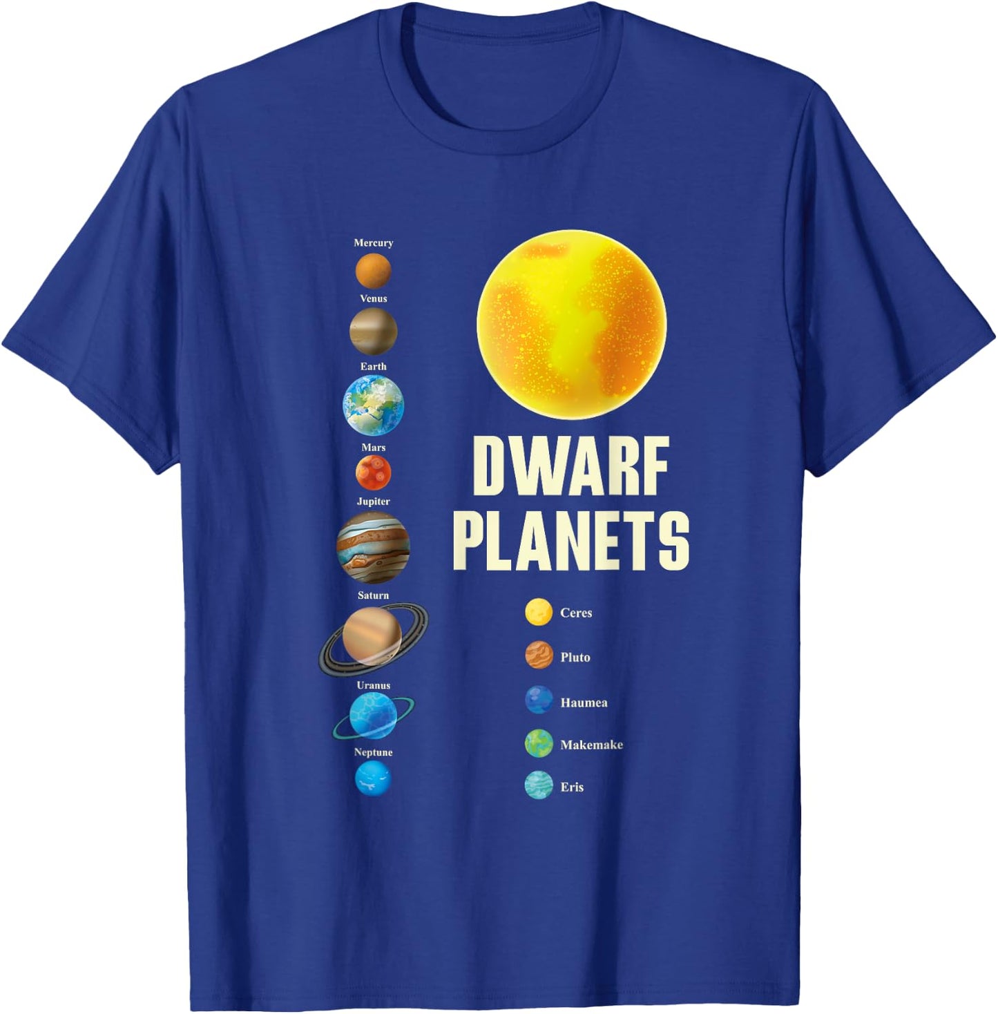 Solar-System Kids and Adults Dwarf Planets Graphic T-Shirt - T-Shirt | Royal
