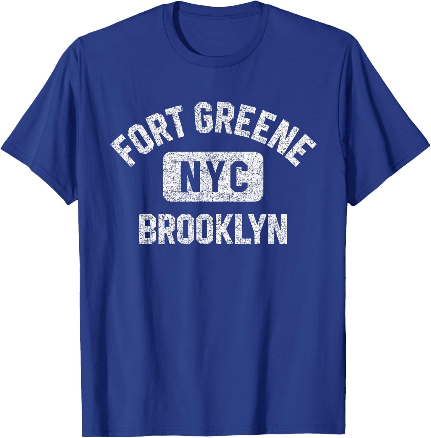 Fort Greene Brooklyn NYC Gym Style Distressed White Print T-Shirt - T-Shirt | Royal