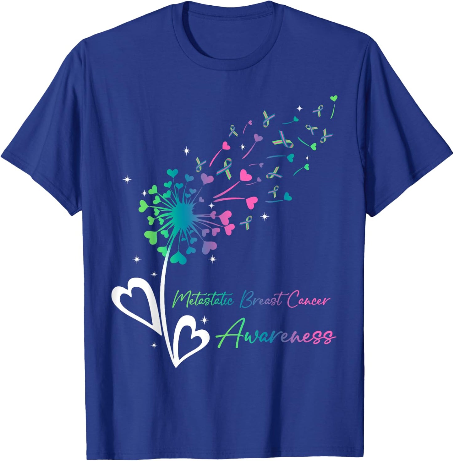 Heart Dandelion Flower Green Teal Pink Ribbons MBC Awareness T-Shirt - T-Shirt | Royal