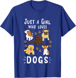 Kids Just a Girl Who Loves Dogs Dog Lover Gift Girls T-Shirt - T-Shirt | Royal