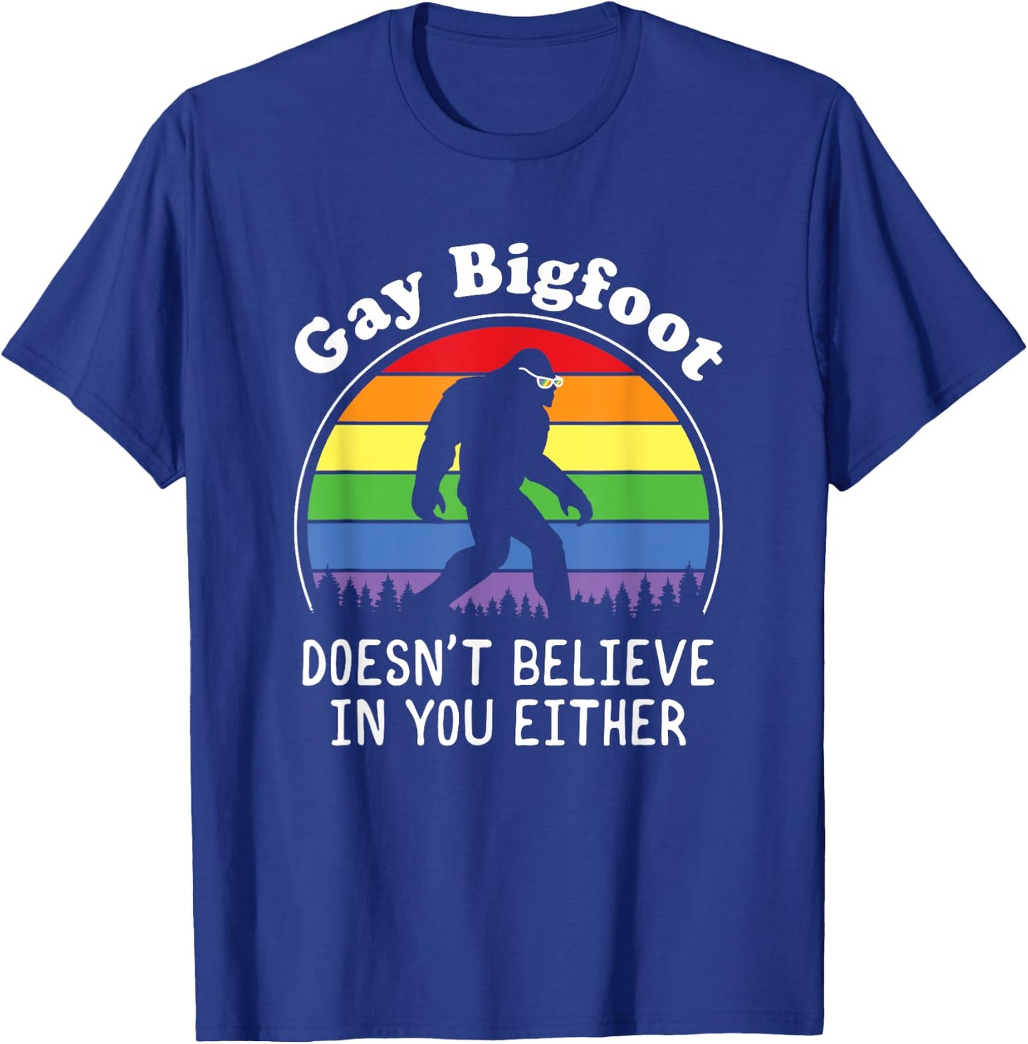 Gay Pride Funny Gay Bigfoot Rainbow Sasquatch Retro Vintage T-Shirt - T-Shirt | Royal