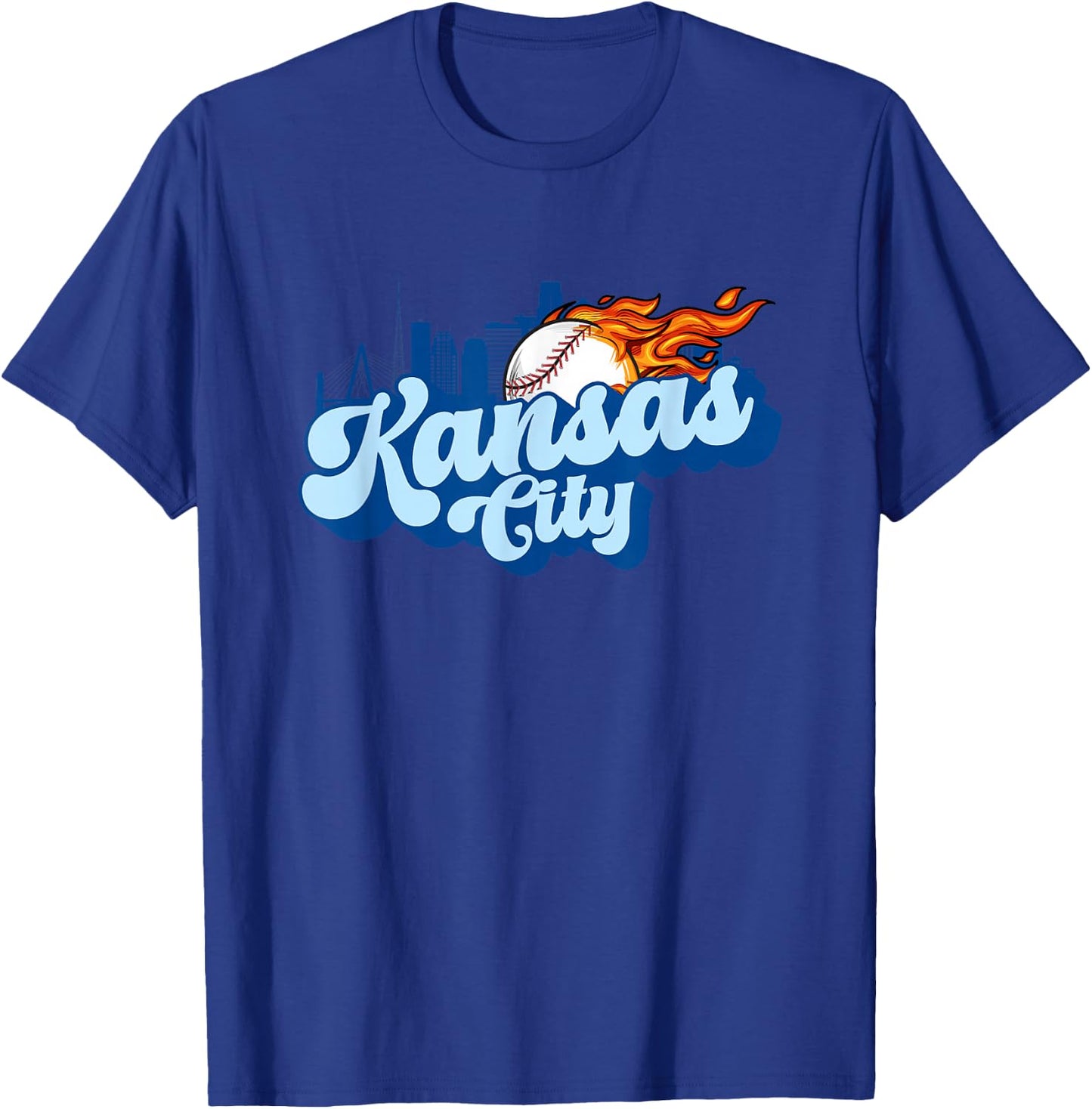Kansas City Baseball Vintage City Skyline Baseball Lover T-Shirt - T-Shirt | Royal