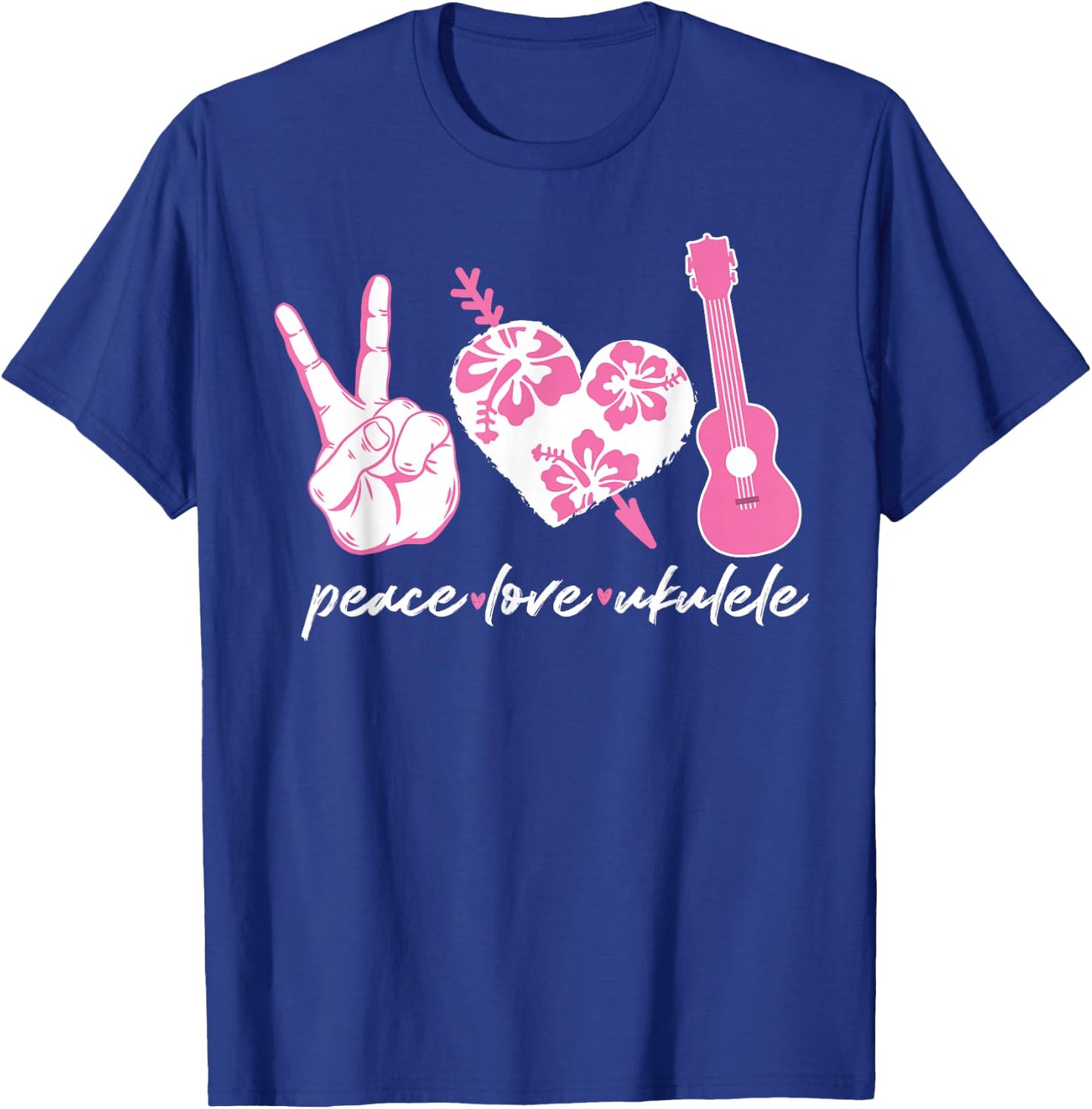 Hawaiian Uke Peace Love Ukulele Flower Heart T-Shirt - T-Shirt | Royal