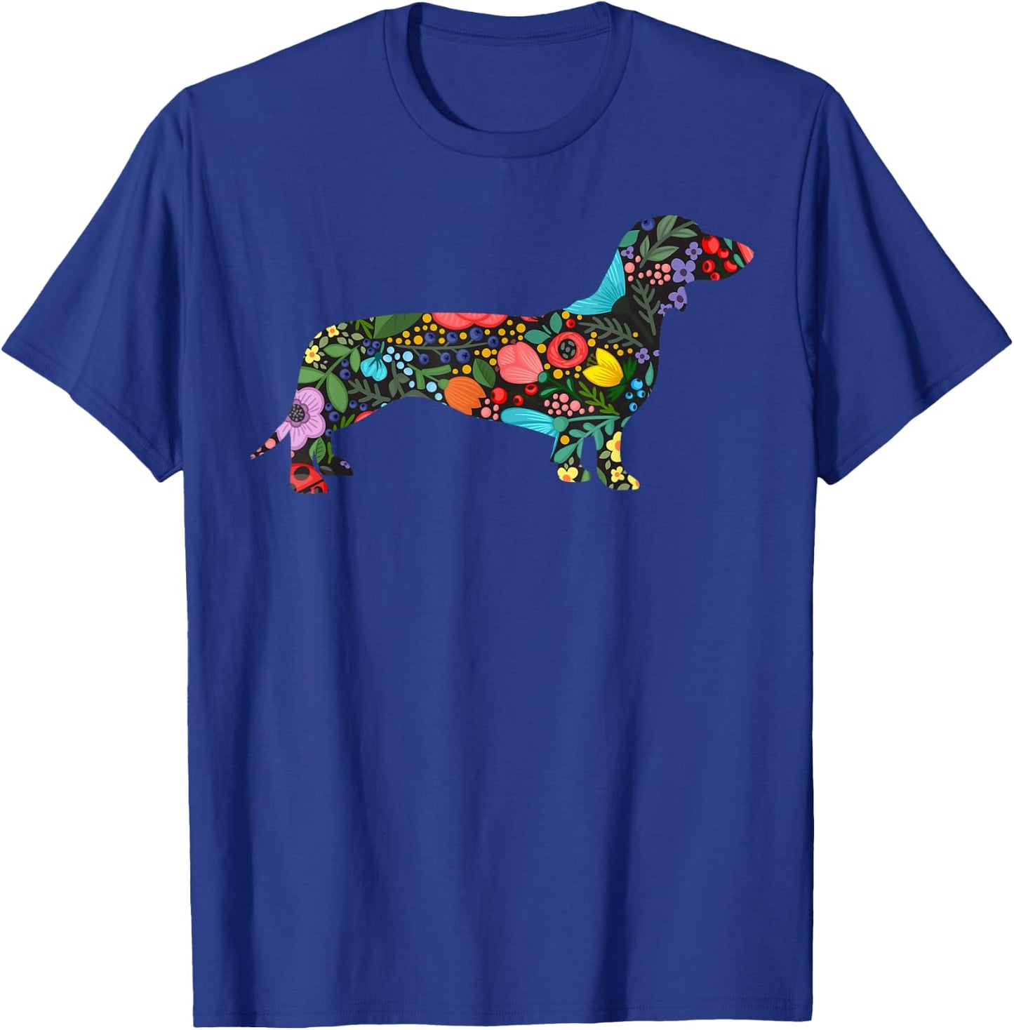 Dachshund Flower Funny Dog Silhouette Tropical Floral Gifts T-Shirt - T-Shirt | Royal