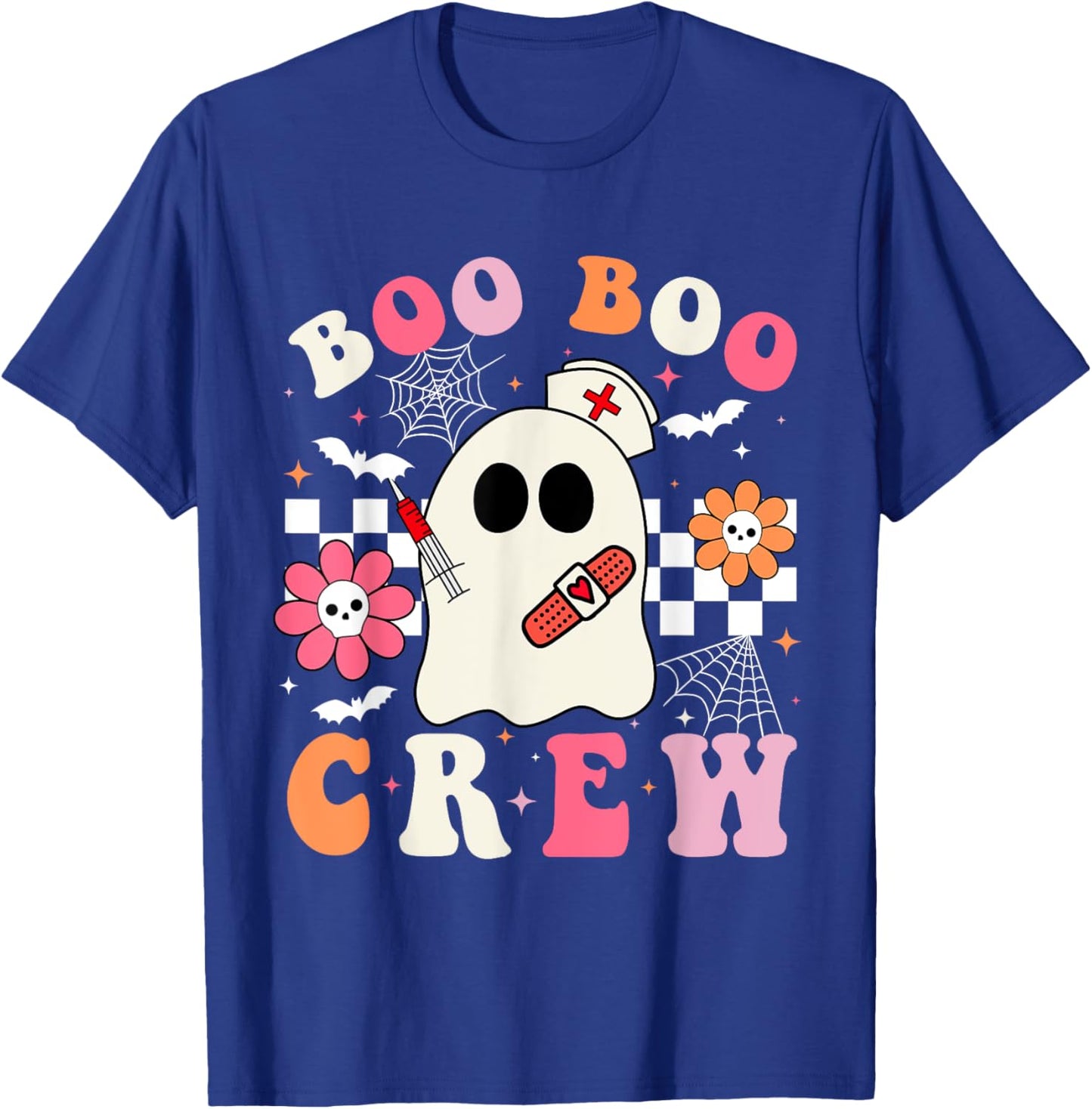 Boo Crew Nurse Halloween Outfits Men Kids Groovy T-Shirt - T-Shirt | Royal