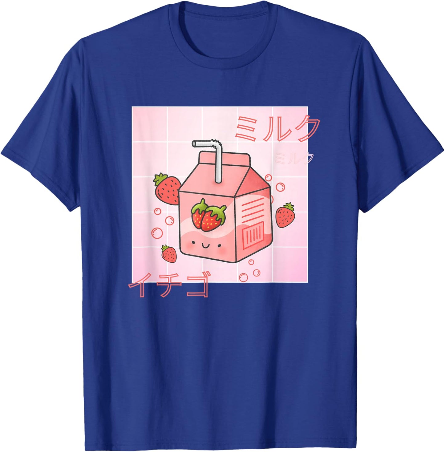 Funny Retro 90s Japanese Kawaii Strawberry Milk Carton T-Shirt - T-Shirt | Royal