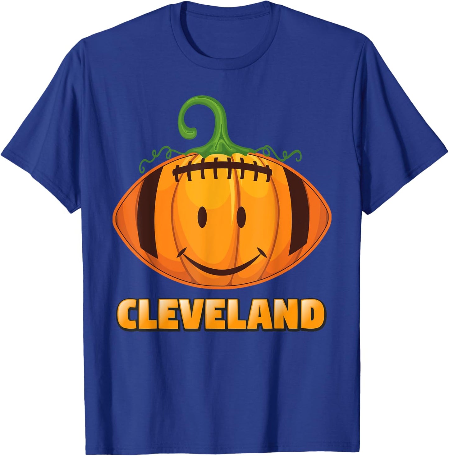 Pumpkin Halloween Costume Cleveland Football Cool Smile Face T-Shirt - T-Shirt | Royal