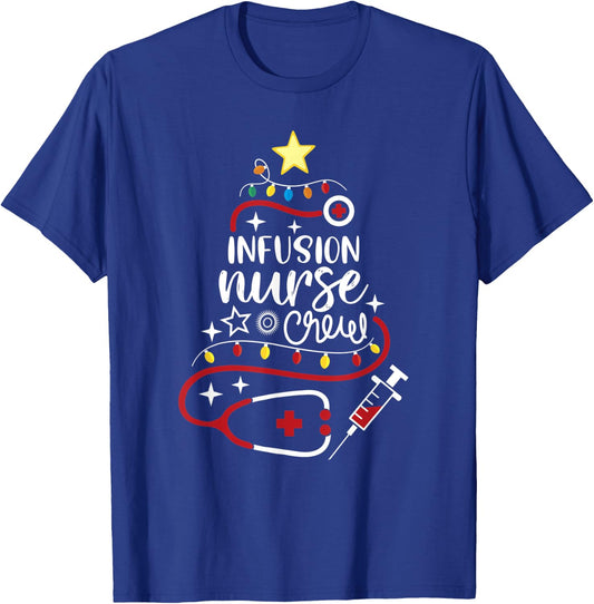 Merry Christmas Chemo Infusion Nursing - Infusion Nurse Crew T-Shirt - T-Shirt | Royal