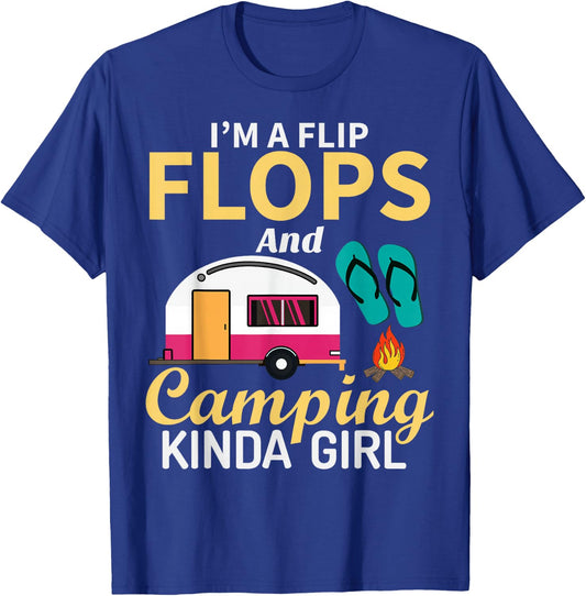 Camping Lover I'm A Flip Flops And Camping Kinda Girl T-Shirt - T-Shirt | Royal