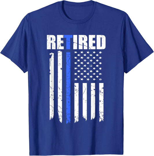 Retired Police Officer American Flag Retirement 2021 Cop T-Shirt - T-Shirt | Royal