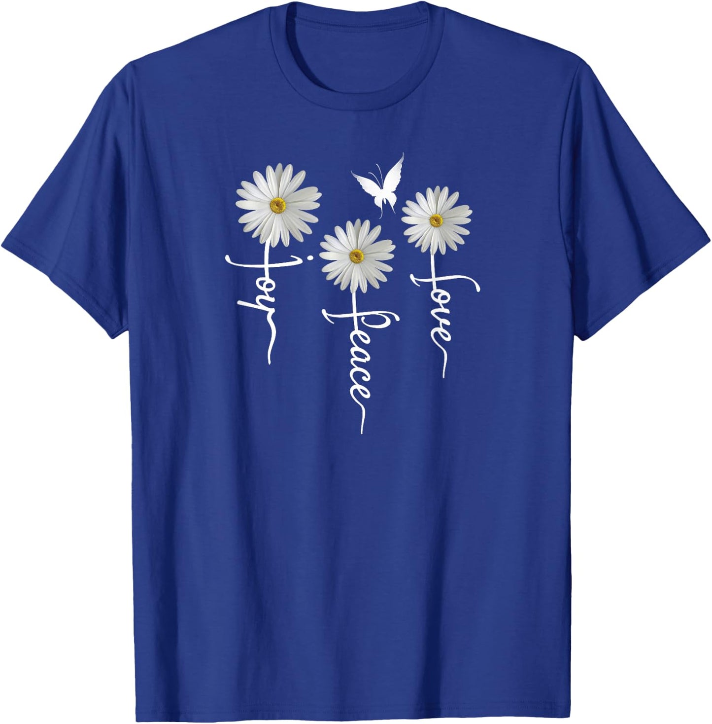 Inspirational Joy Peace Love Shirt with Daisies Butterflies T-Shirt - T-Shirt | Royal