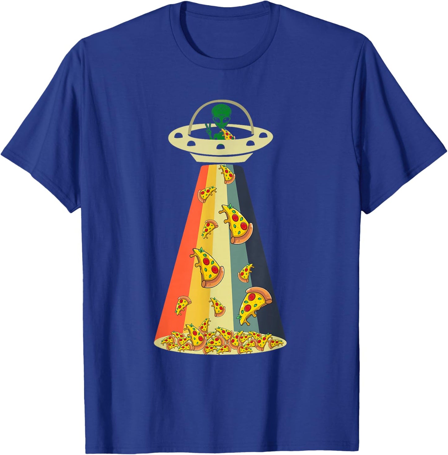 Funny Pizza UFO Alien Eating Pizza a UFO Extraterrestrial T-Shirt - T-Shirt | Royal