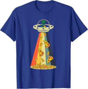 Funny Pizza UFO Alien Eating Pizza a UFO Extraterrestrial T-Shirt - T-Shirt | Royal