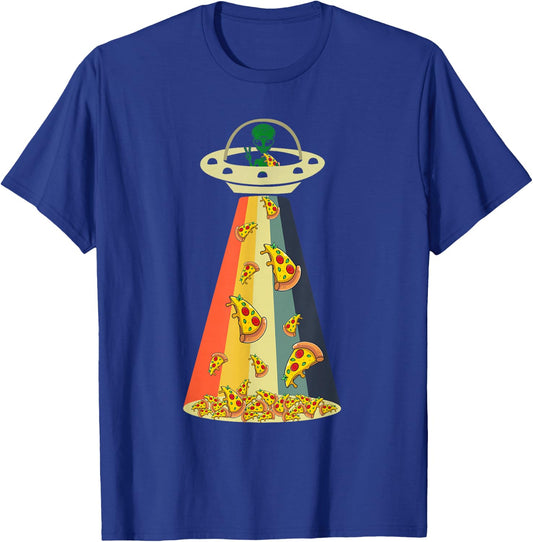 Funny Pizza UFO Alien Eating Pizza a UFO Extraterrestrial T-Shirt - T-Shirt | Royal