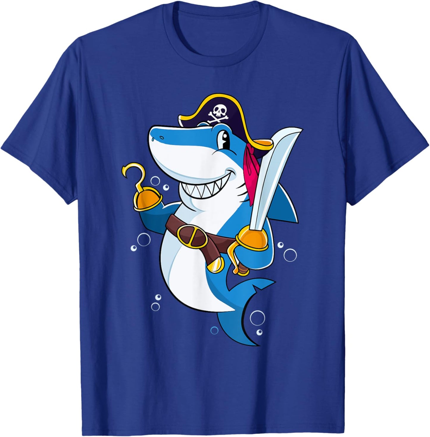 Pirate Shark Captain Kids Boys Toddlers Birthday Party T-Shirt - T-Shirt | Royal