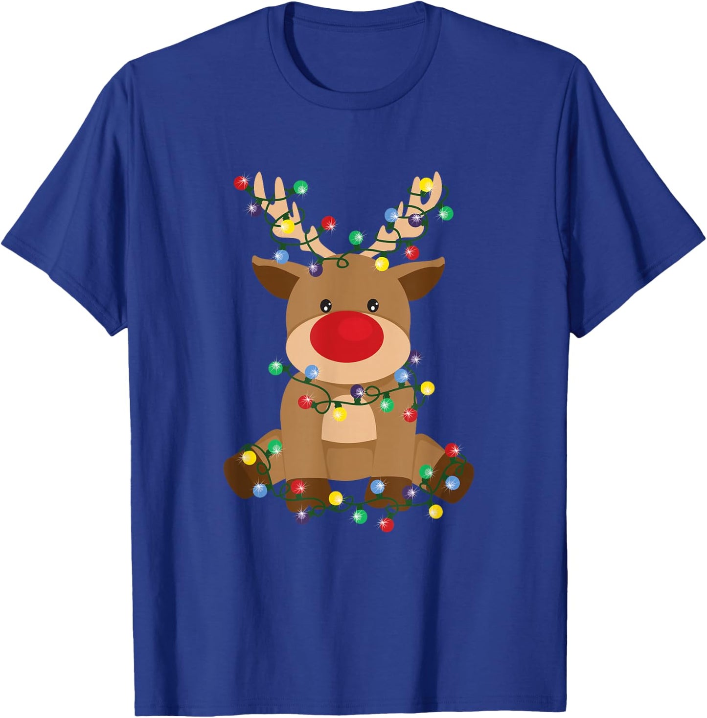 Red-Nosed Reindeer with Christmas Lights – Cute Holiday T-Shirt - T-Shirt | Royal