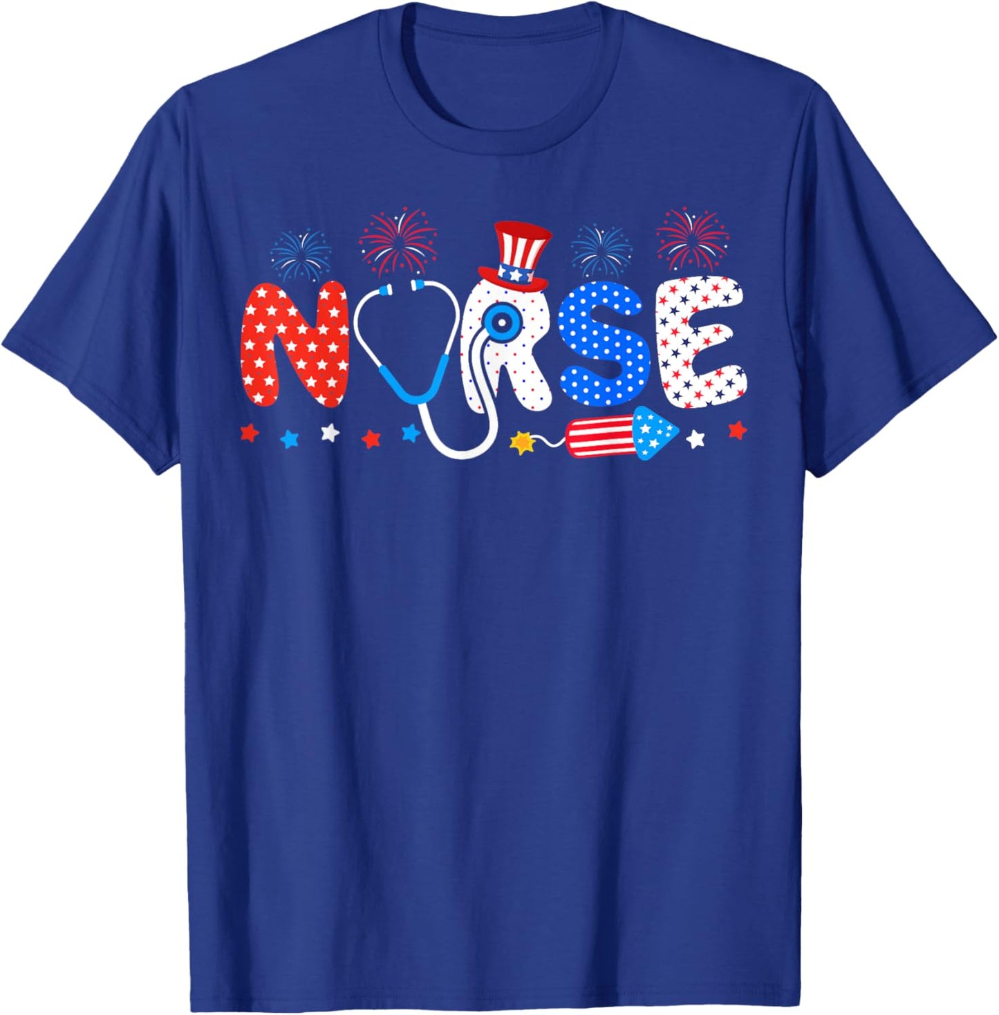 USA Flag 4th Of July Nursing Stethoscope Patriotic Nurse T-Shirt - T-Shirt | Royal