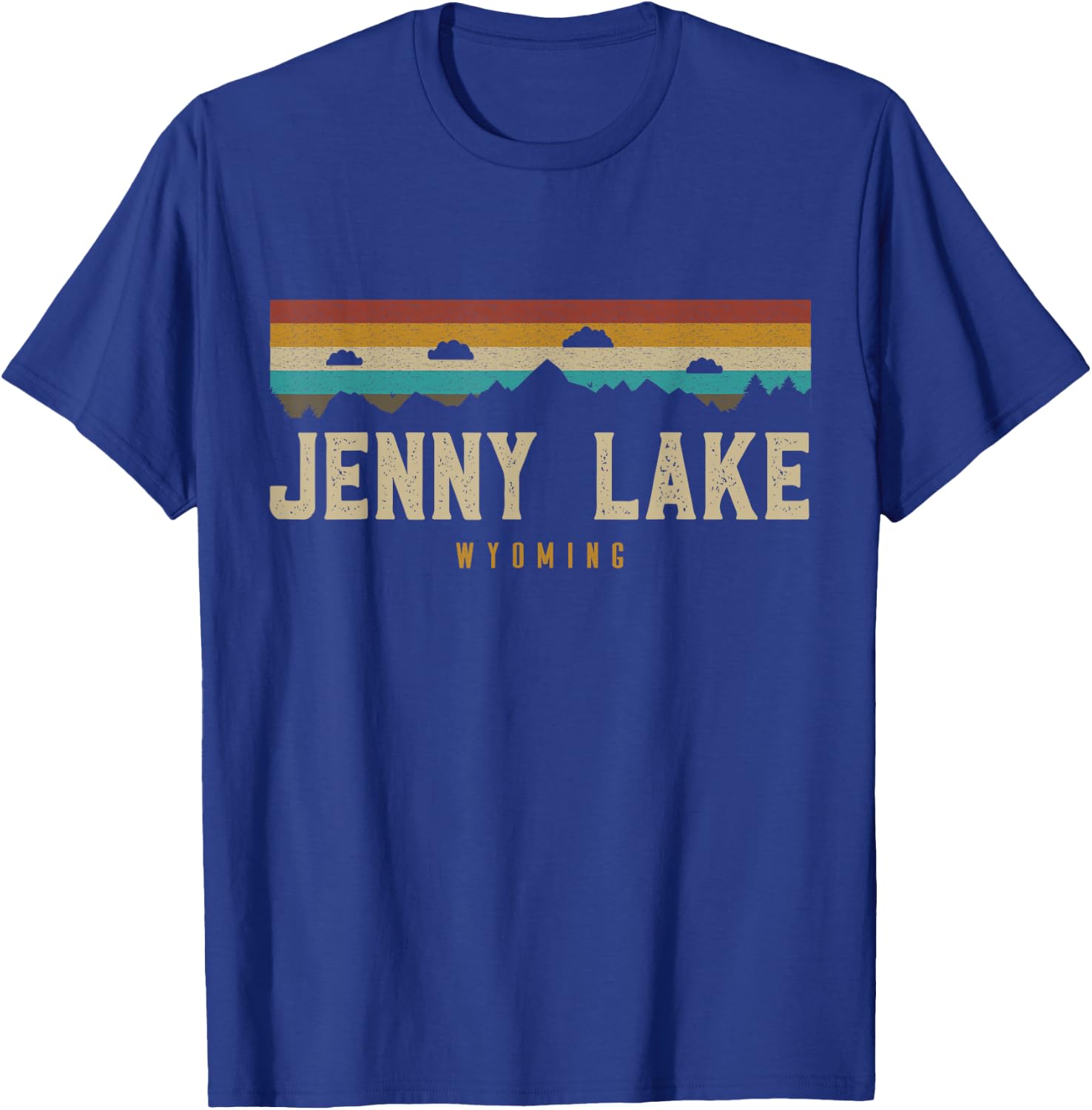 Jenny Lake Vintage Mountains Hiking Camping Wyoming Retro T-Shirt - T-Shirt | Royal