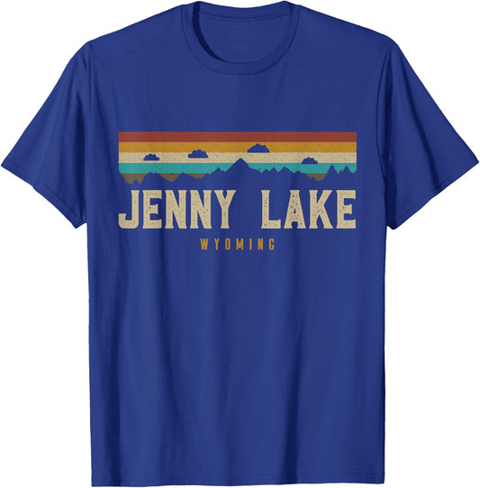 Jenny Lake Vintage Mountains Hiking Camping Wyoming Retro T-Shirt - T-Shirt | Royal