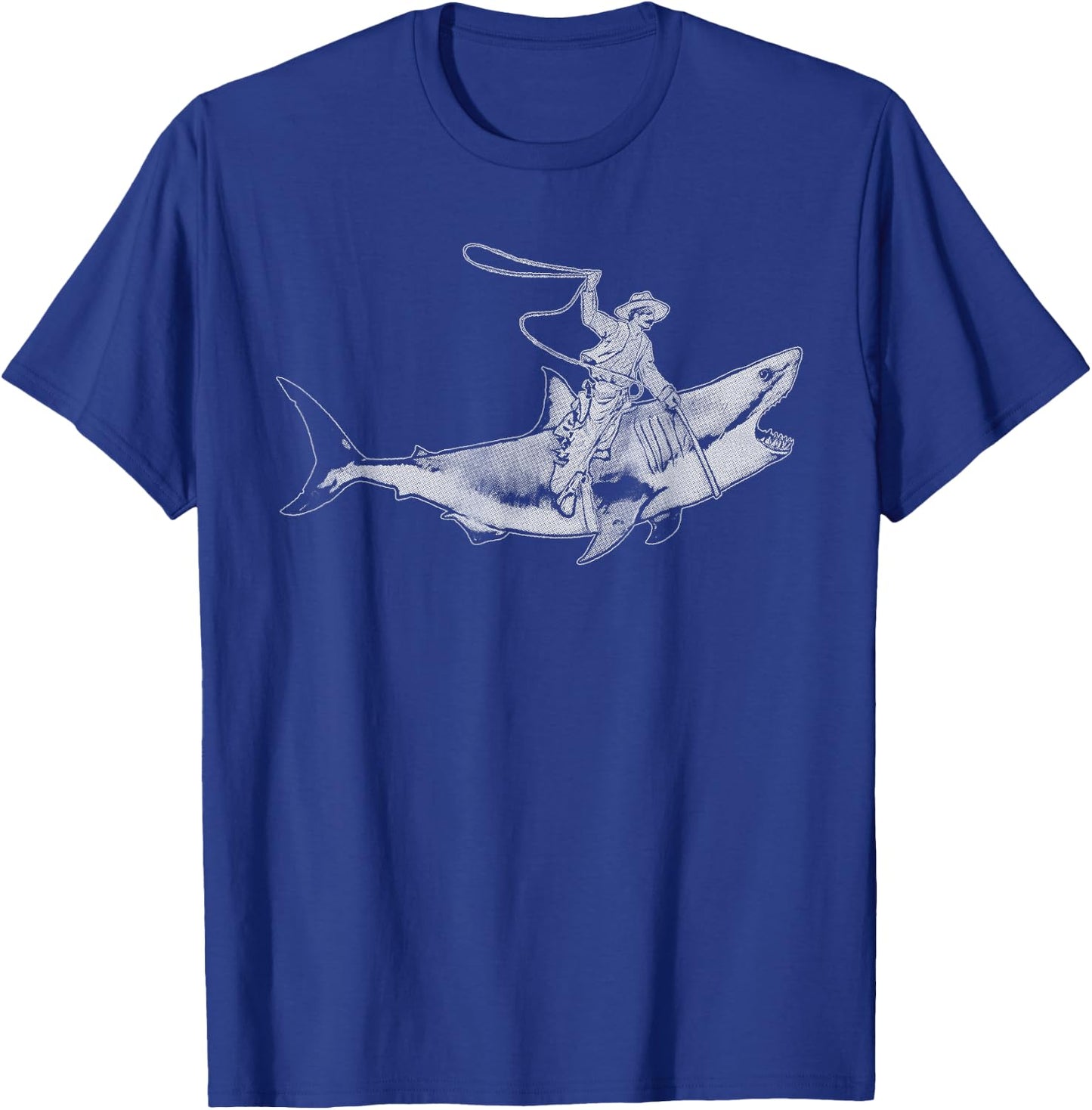 Shark Lover Rodeo Cowboy Riding Great White Vintage Funny T-Shirt - T-Shirt | Royal