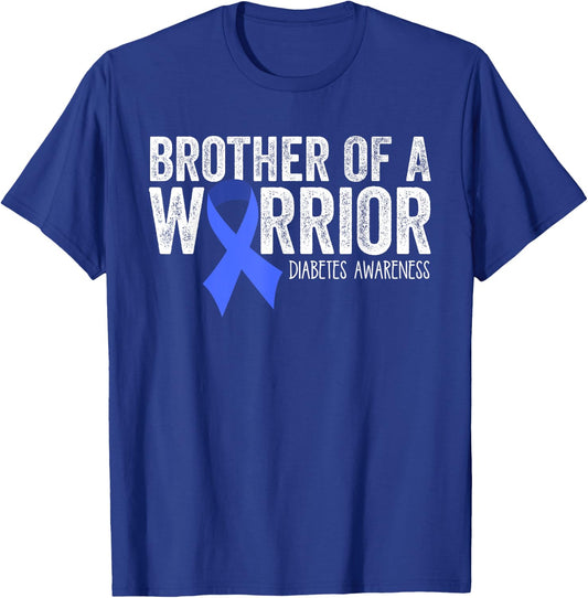 Brother of a Warrior T1D Diabetic Blue Ribbon Support Gift T-Shirt - T-Shirt | Royal
