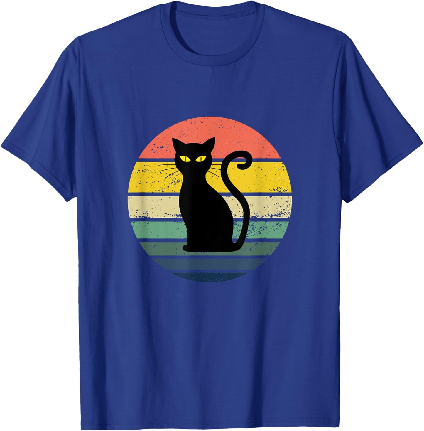 Distressed Retro Sunset Black Cat Women Girls Kids T-Shirt - T-Shirt | Royal