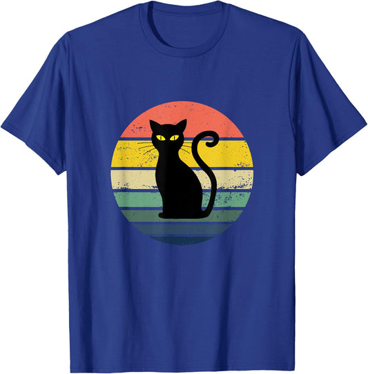 Distressed Retro Sunset Black Cat Women Girls Kids T-Shirt - T-Shirt | Royal