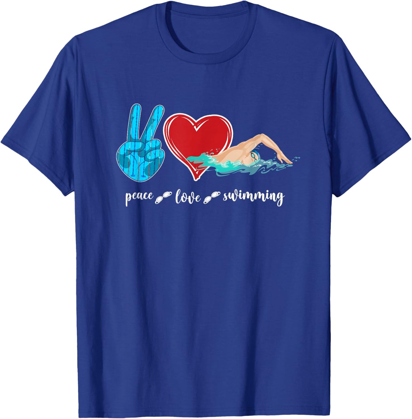 Swimmer Swim Peace Love Swimming Heart T-Shirt - T-Shirt | Royal