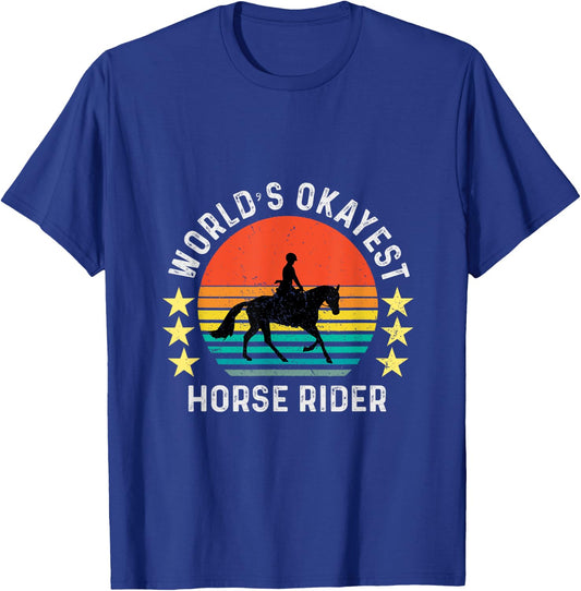 World's Okayest Horse Rider Vintage Retro T-Shirt - T-Shirt | Royal