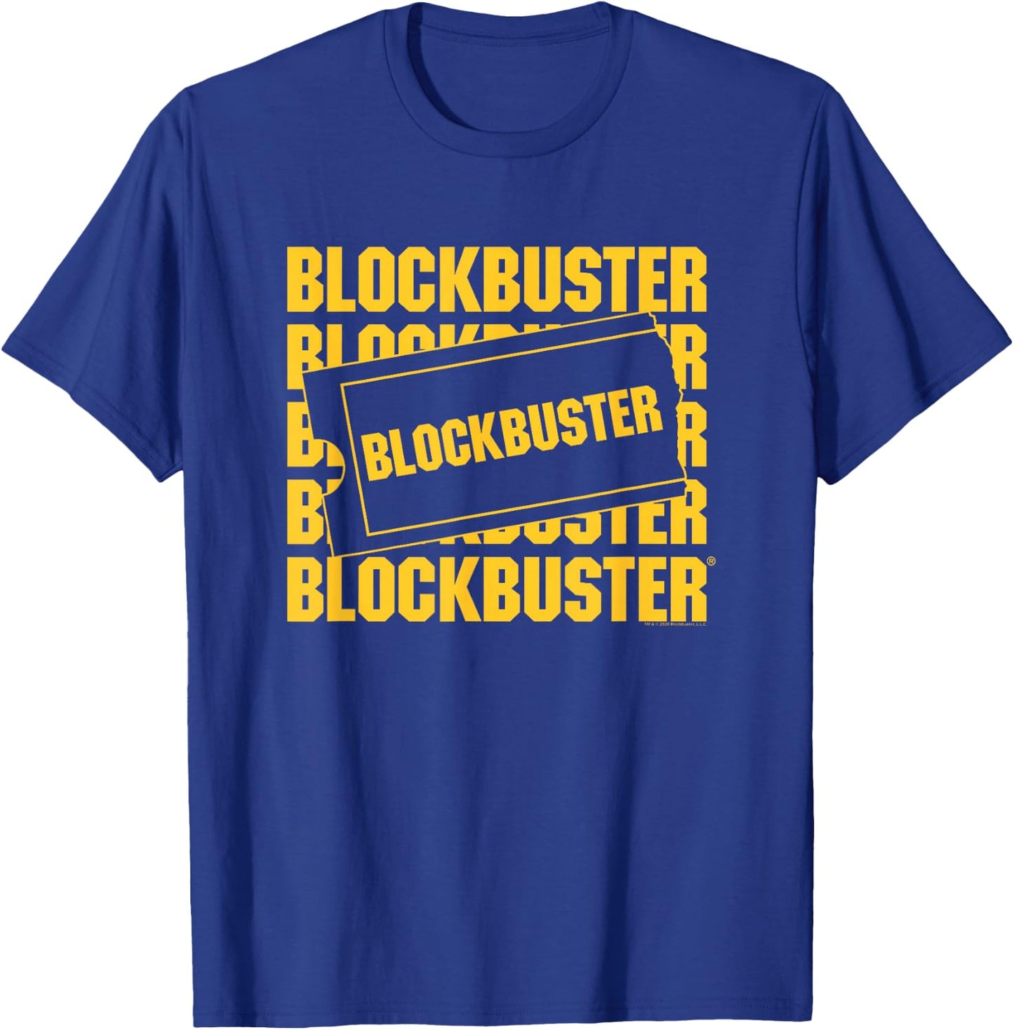 Blockbuster Repeating Logo with Ticket T-Shirt - T-Shirt | Royal
