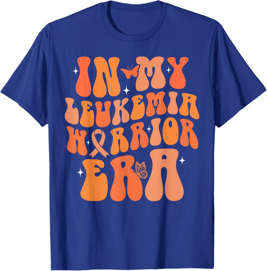 Groovy Leukemia Cancer Awareness Women In My Leukemia Warrior Era Leukemia Awareness Orange Ribbon T-Shirt - T-Shirt | Royal