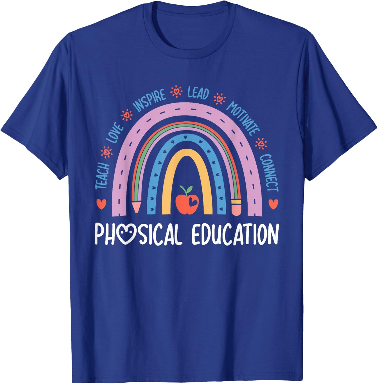 P.E. Teacher Boho Rainbow Funny Physical Education Teacher T-Shirt - T-Shirt | Royal