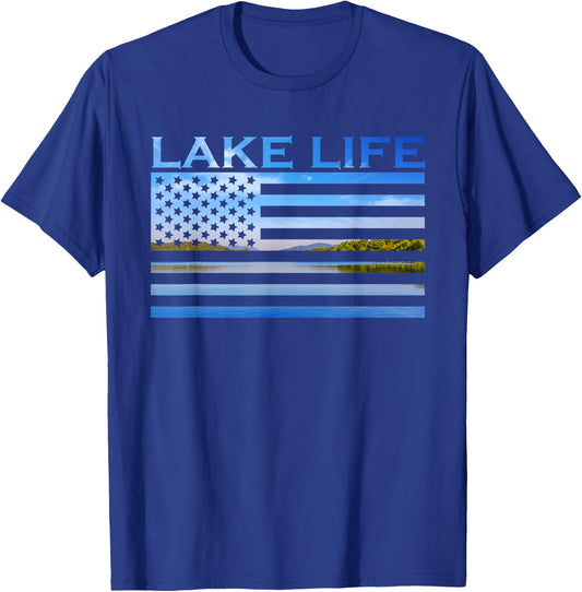 American Flag Patriot Fishing at The Lake This is Lake Life T-Shirt - T-Shirt | Royal