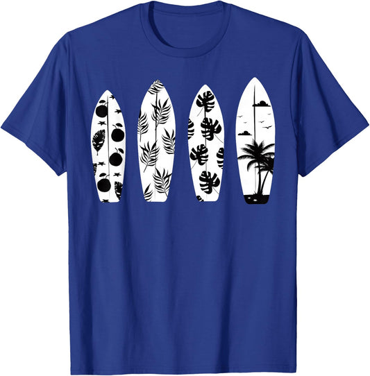 Surfboard Palm Trees Surfing Surfer Waves Surf Beach Summer Women Girls Kids T-Shirt - T-Shirt | Royal