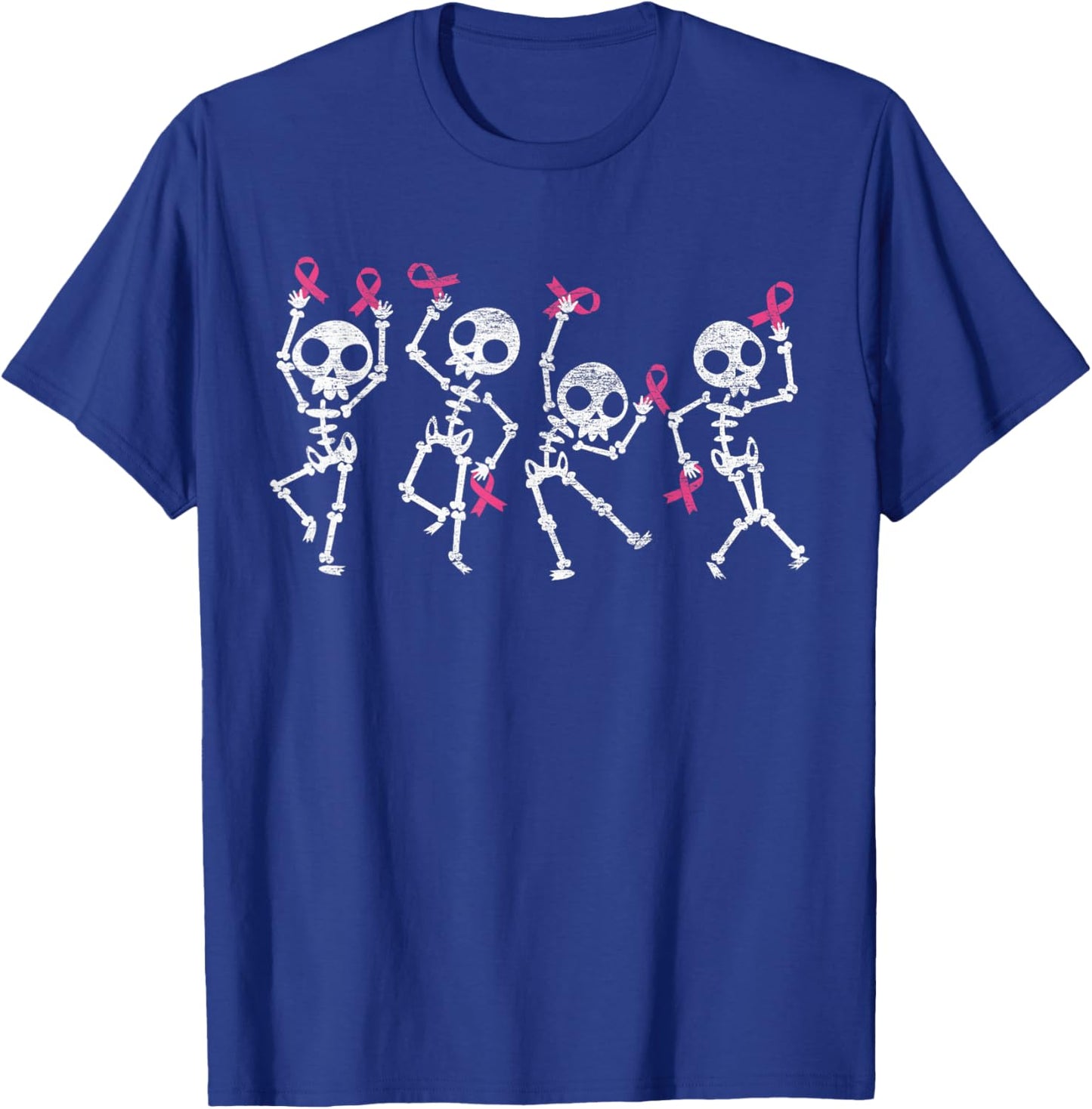 Pink Ribbon Breast Cancer Awareness Skeleton Women Men Kids T-Shirt - T-Shirt | Royal